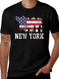New York Skyline USA Flag Graphic T-Shirt