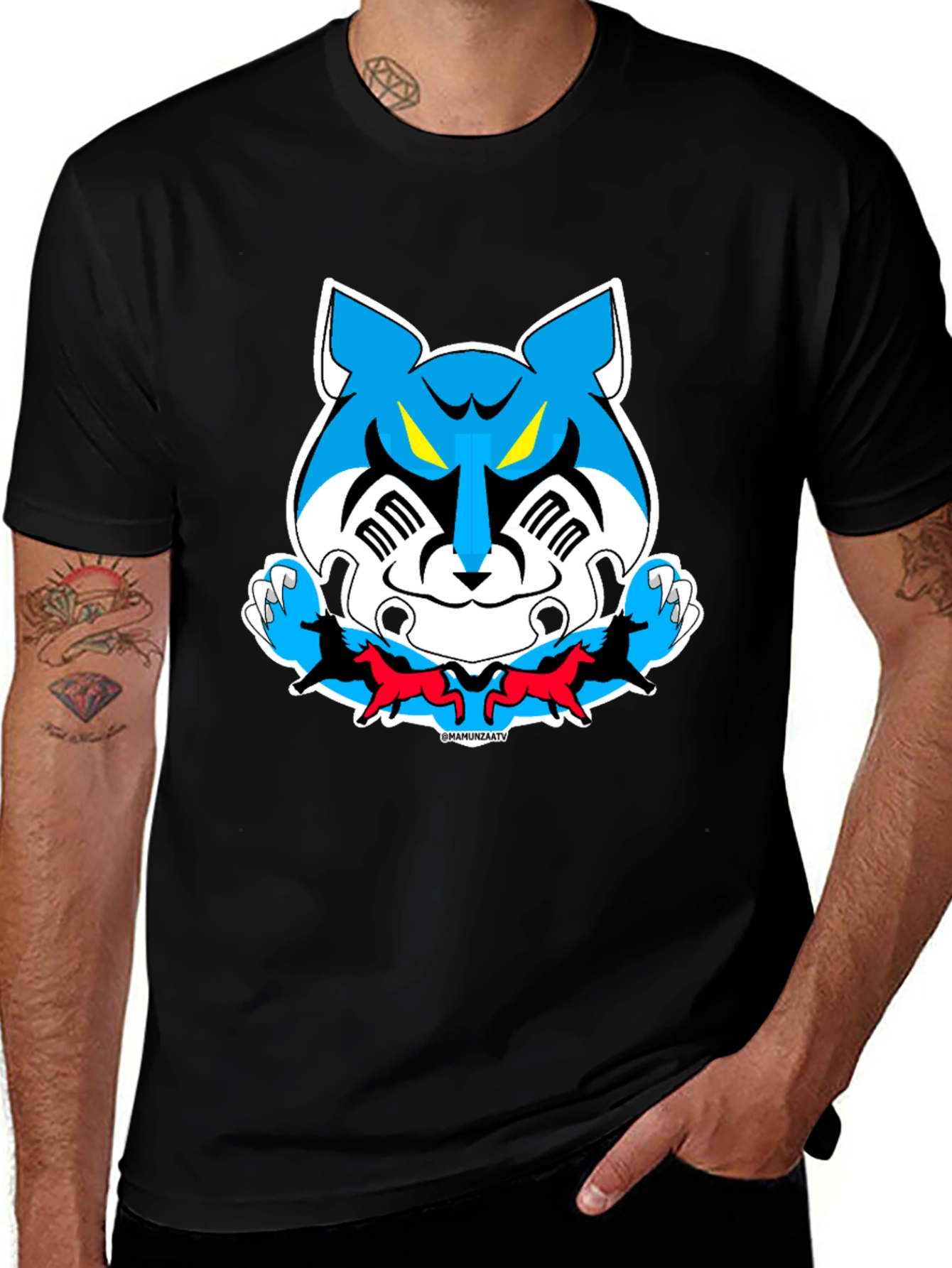 Cartoon Tiger Graphic Tee - Black