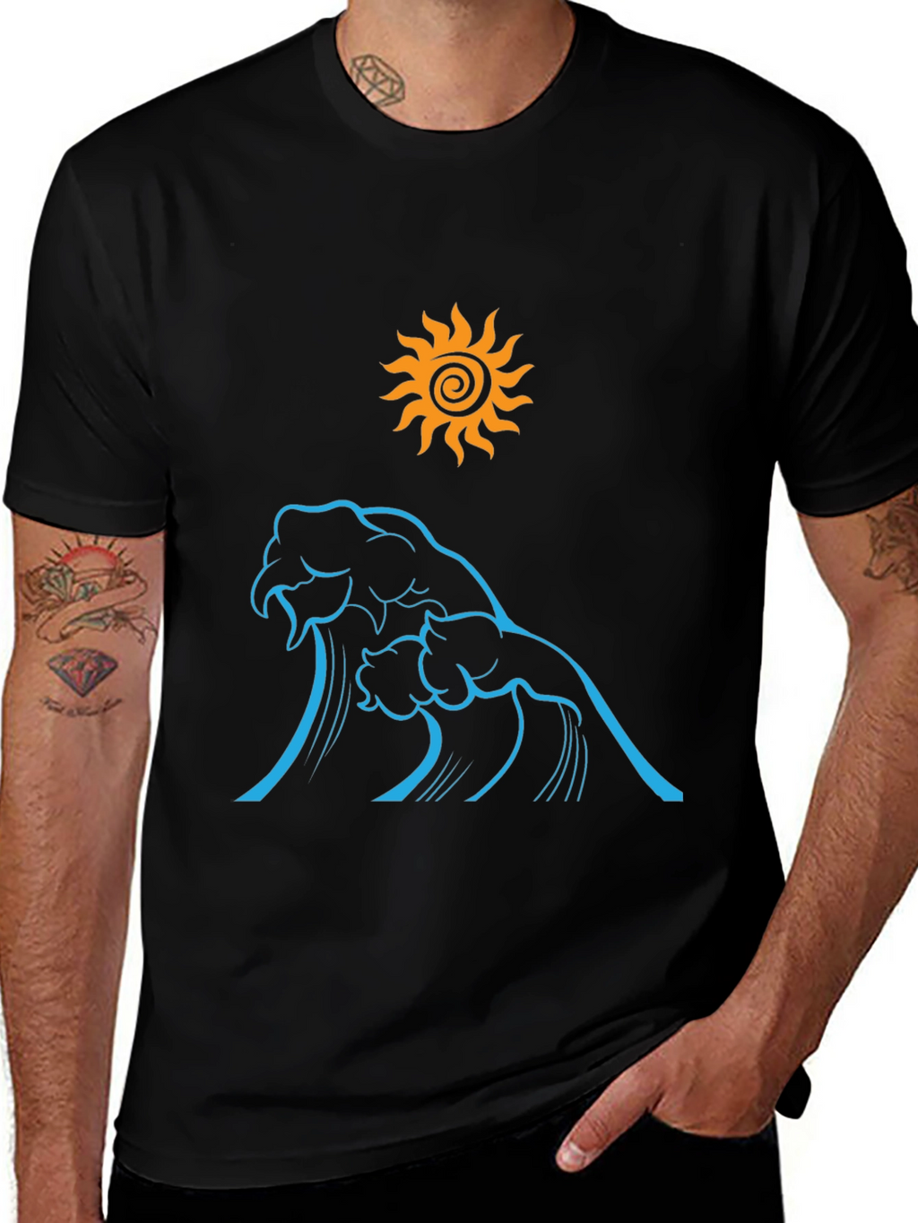 Ocean Wave Sun Graphic Tee - Black