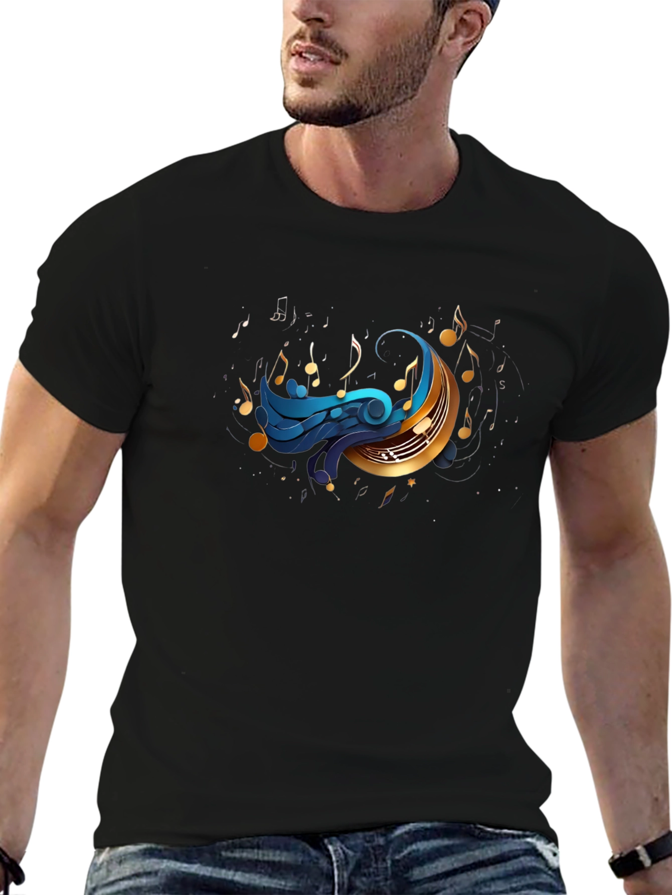 Musical Moon Graphic T-Shirt - Black