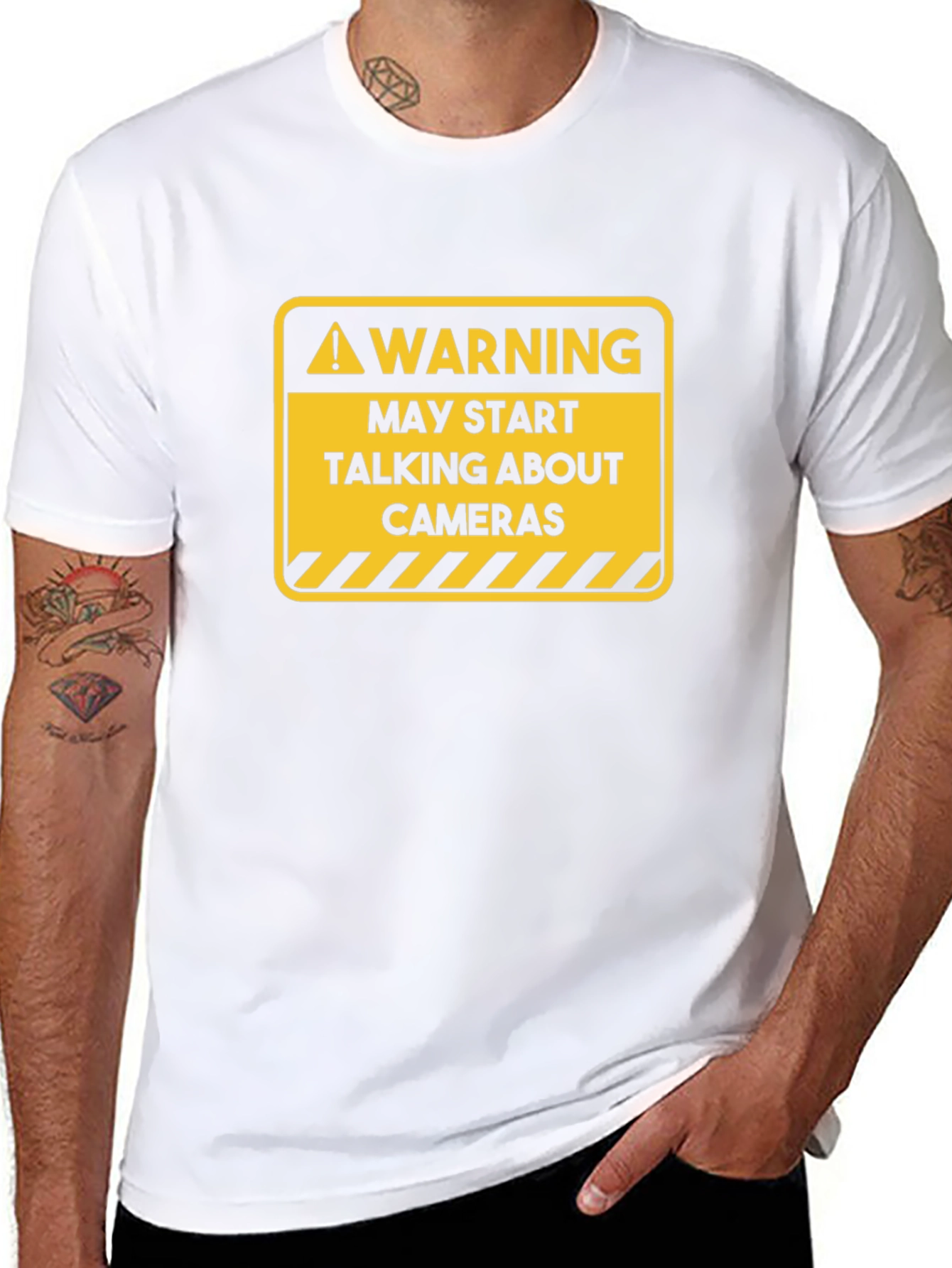 Warning May Start Talking About Cameras Black T-Shirt