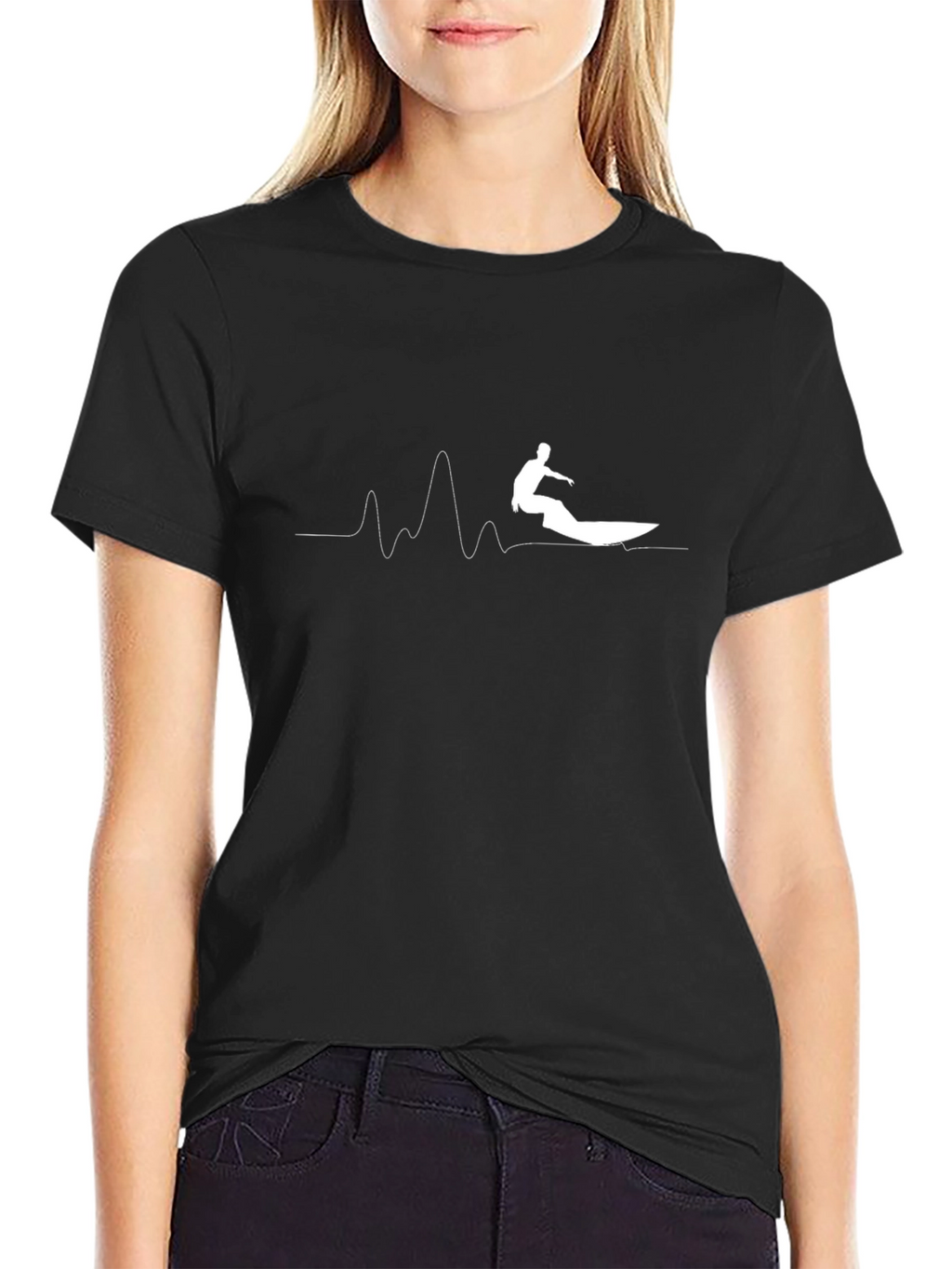 Surfer Wave Graphic Tee - Cool Black Cotton T-Shirt