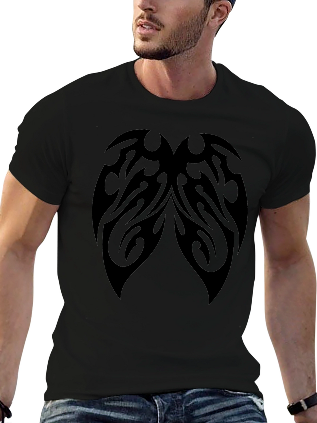 Tribal Tattoo Graphic Print Black T-Shirt