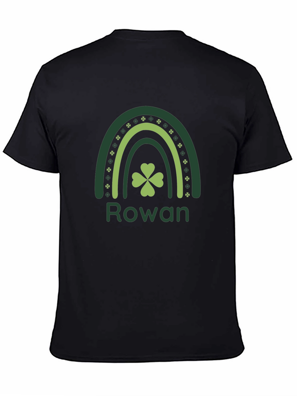 Rowan St. Patricks Day Shamrock Rainbow Black T-Shirt