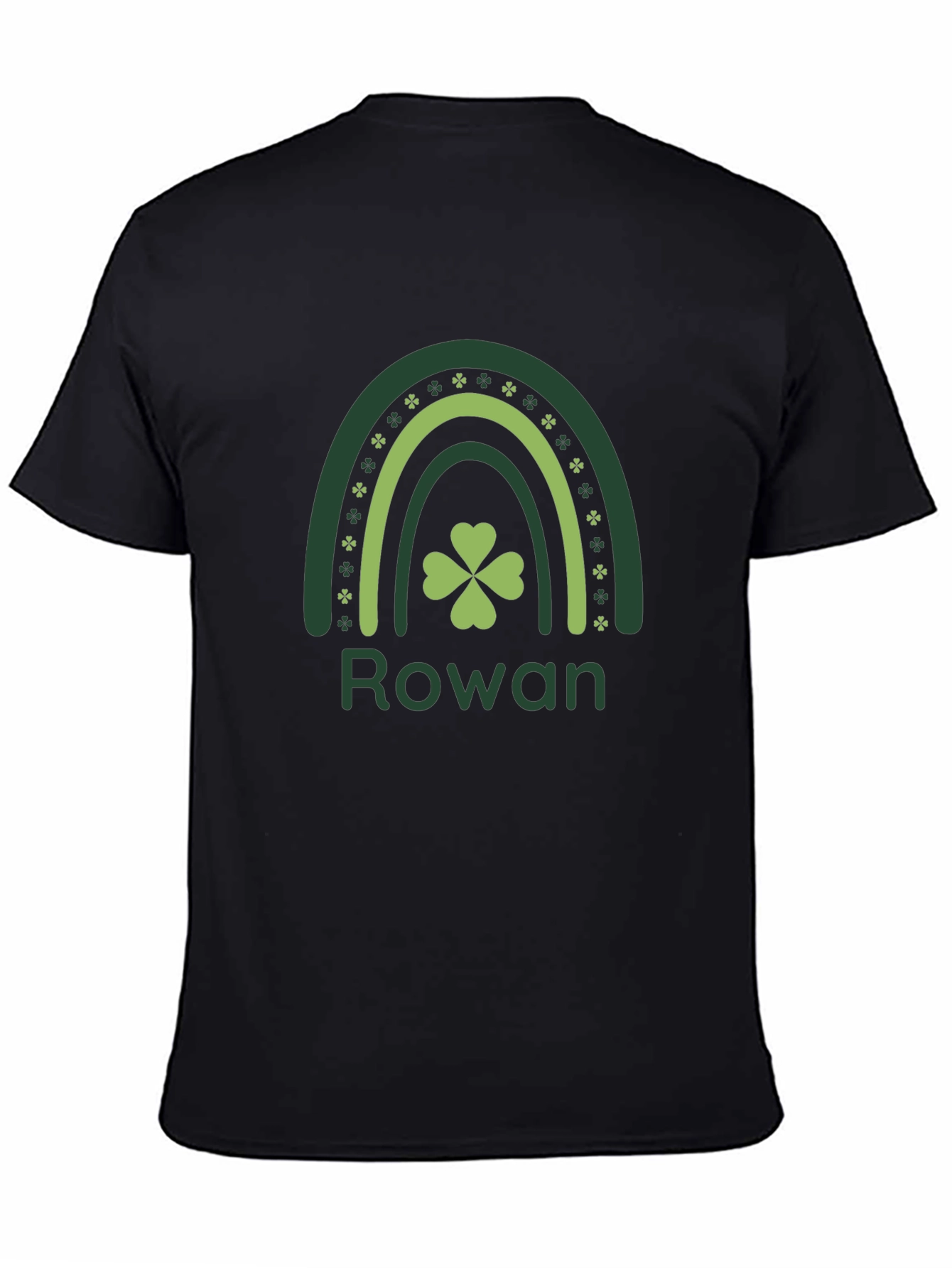 Rowan St. Patricks Day Shamrock Rainbow Black T-Shirt